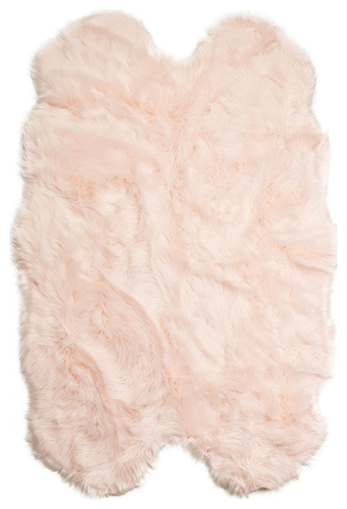 Plush and Soft Faux Sheepskin Fur Shag Area Rug, Dusty Rose, 4' X 6' Shaped