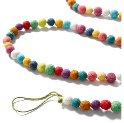 Hand Felted Wool Christmas Garland, Multicolor Balls, 6'