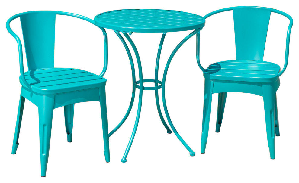 GDF Studio 3-Piece Collins Outdoor Matte Green Iron Bistro Set, Matte Teal