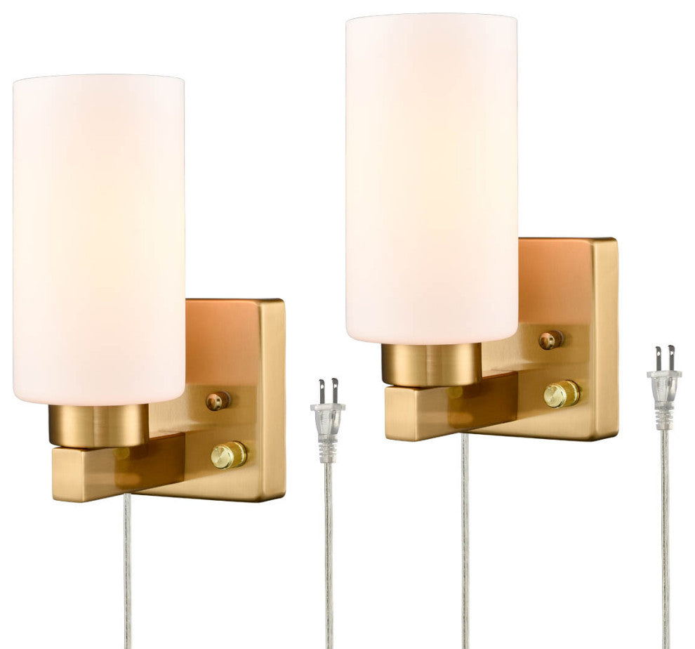 Modern Brass Wall Sconce With Plug, Cord