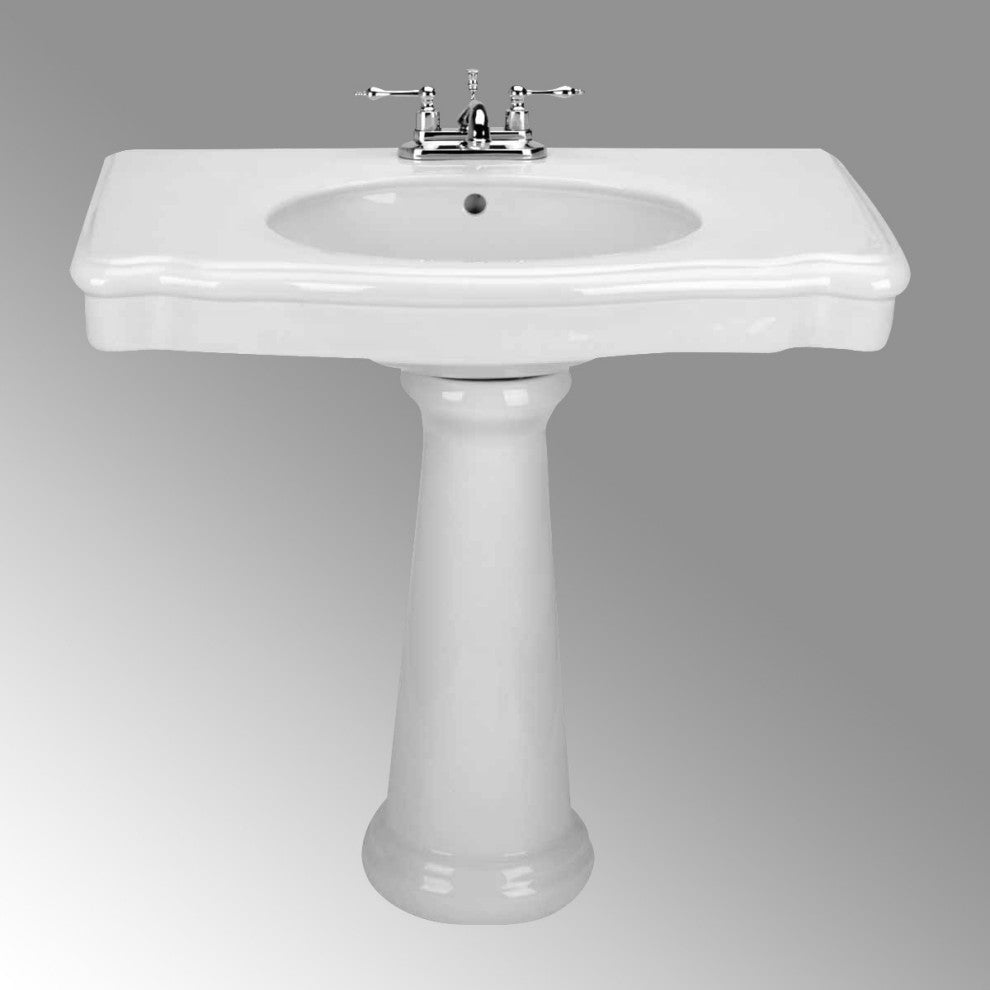 Darbyshire Pedestal Bathroom Sink White with Centerset Faucet Holes and Overflow