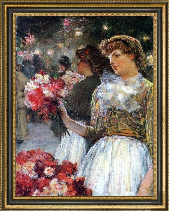Frederick Childe Hassam Peonies Framed Premium Canvas Print, 21"x28"