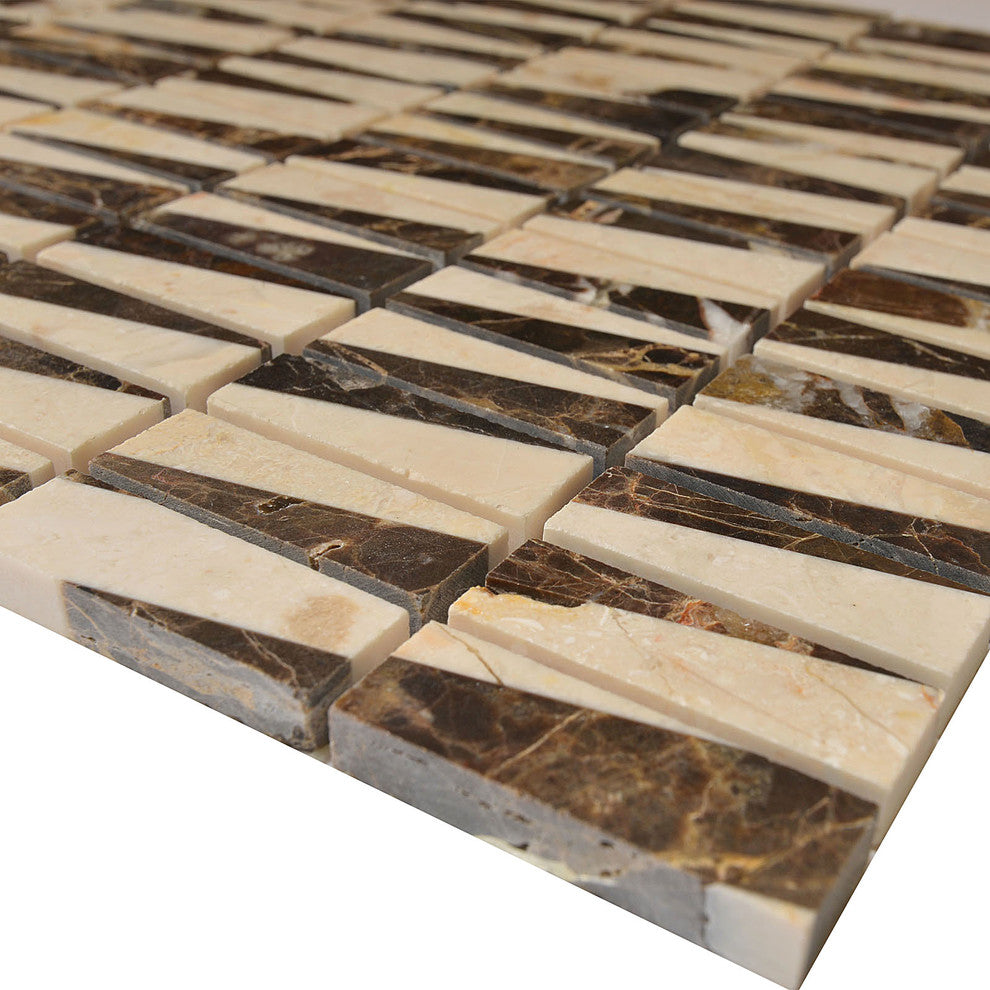 12"x12" Bamboo Collection, Emperador Dark, Brick, Polished, Set of 50
