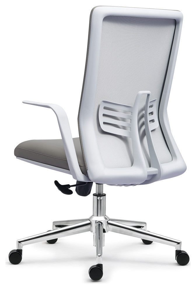 Modern Ergonomic Office Chair Faux Leather Upholstery Lumbar Support, Gray