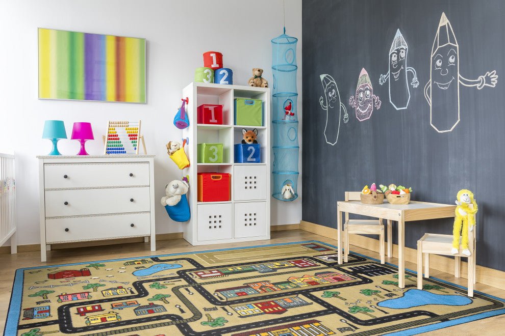 Kid Essentials Rug, Tiny Town, Sandstone, 5'4"x7'8"