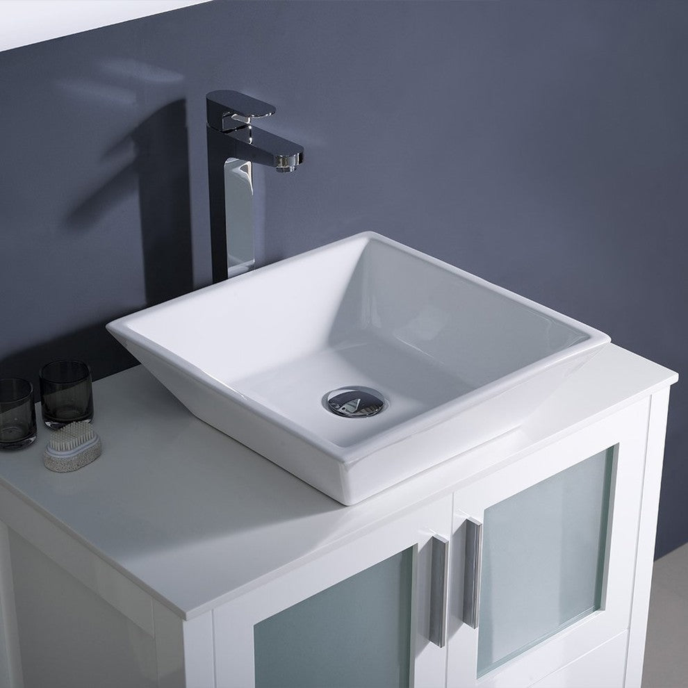 Torino 30" White Modern Bathroom Vanity With Vessel Sink, FFT9152BN