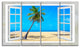 "Open Window To Beach With Palm" Seashore Wall Art, 4 Panels, 48"x28"