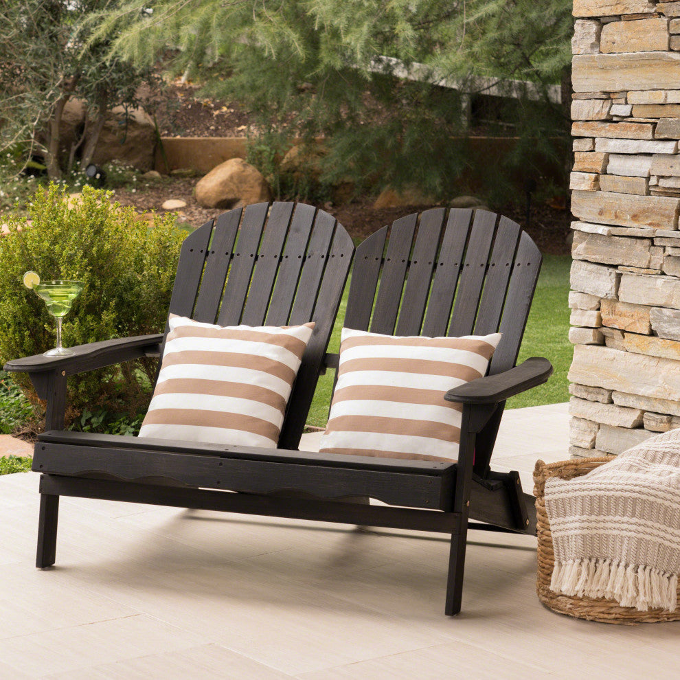 GDF Studio Vivian Outdoor Acacia Wood Adirondack Loveseat, Dark Gray