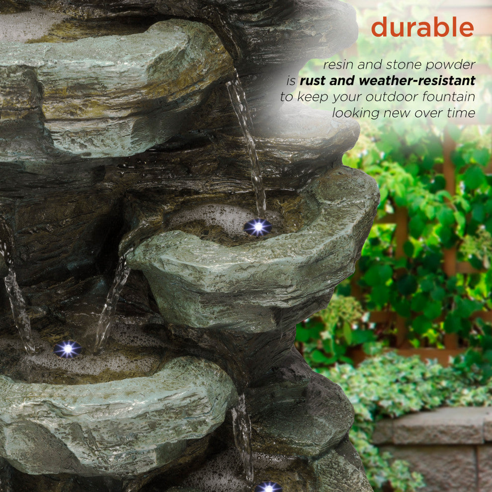 39" Tall Outdoor Multi-Tier Rock Water Fountain with LED Lights