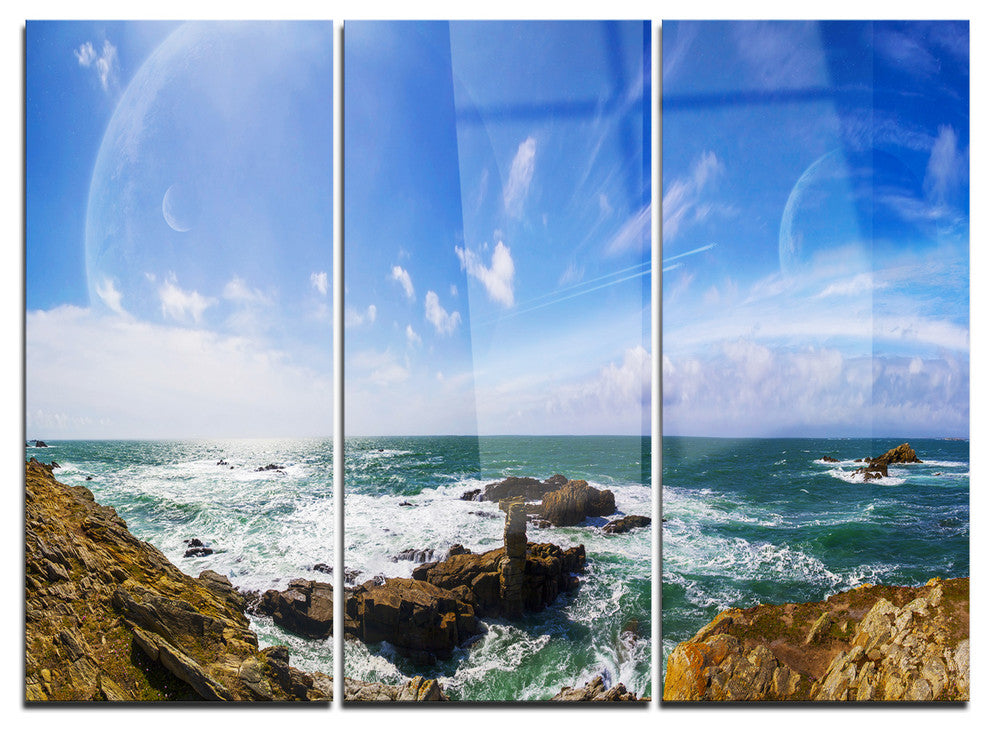 "Distant Planet System from Cliffs" Metal Wall Art, 3 Panels, 36"x28"