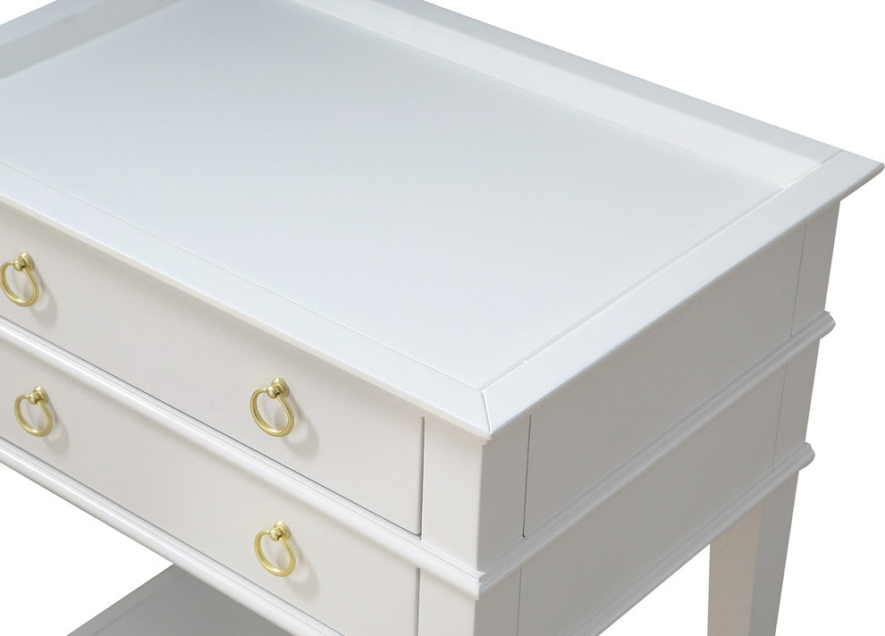Clara 2-Drawer Tray Top Nightstand, White