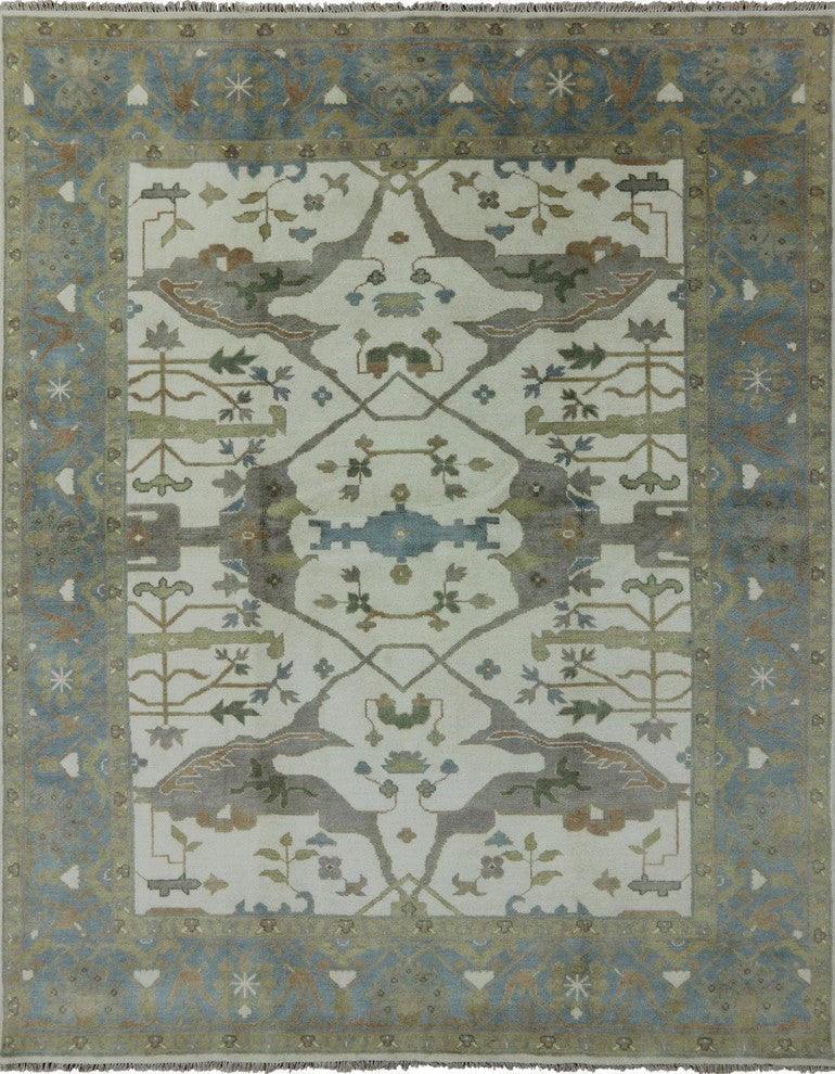 Turkish Oushak Hand-Knotted Ivory Oriental Wool Rug, 8'x10'
