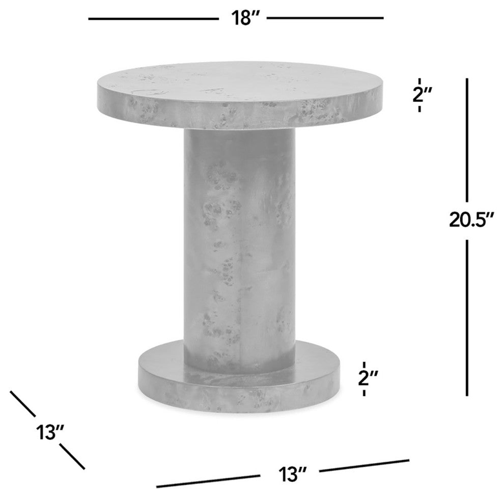Bolin 18" Dark Walnut Brown Burl Wood Round Pillar Side Table