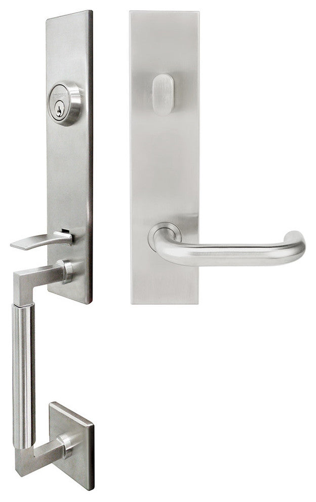Munich Lever, Tubular Entry Handleset, Right Hand Reverse, Satin Stainless Steel