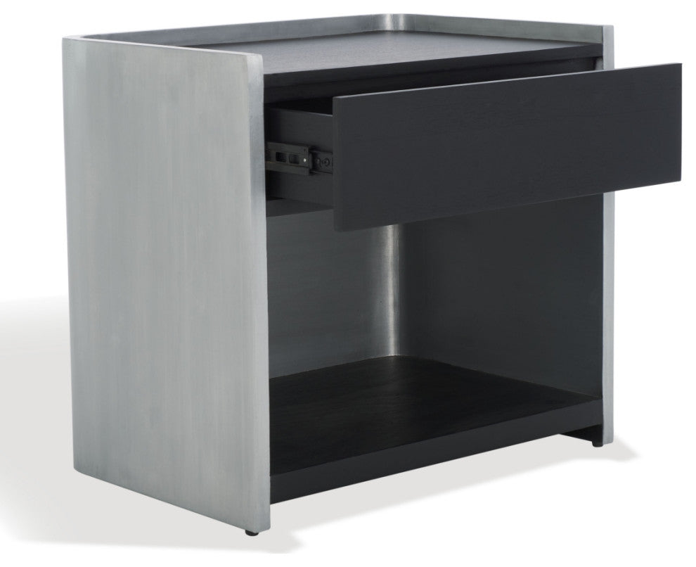 Safavieh Couture Ottawa WoodandAluminum Nightstand, Black/Silver