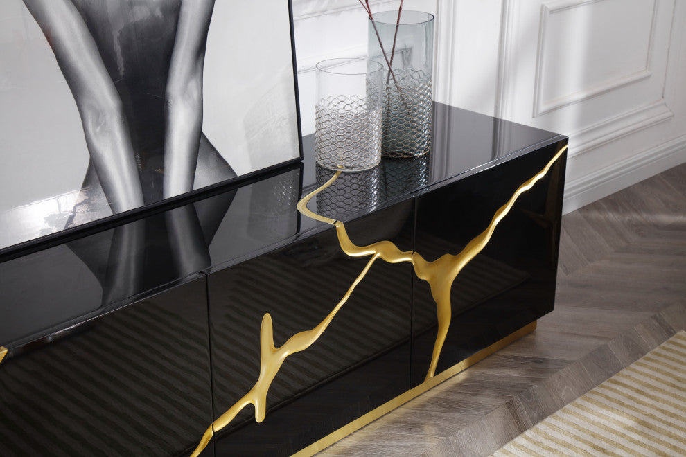 Modrest Aspen Modern Black and Gold TV Stand