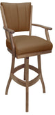 Leather Swivel Wood Bar Stool Classic on S-Base, Brown Leather on Cashew, 30"