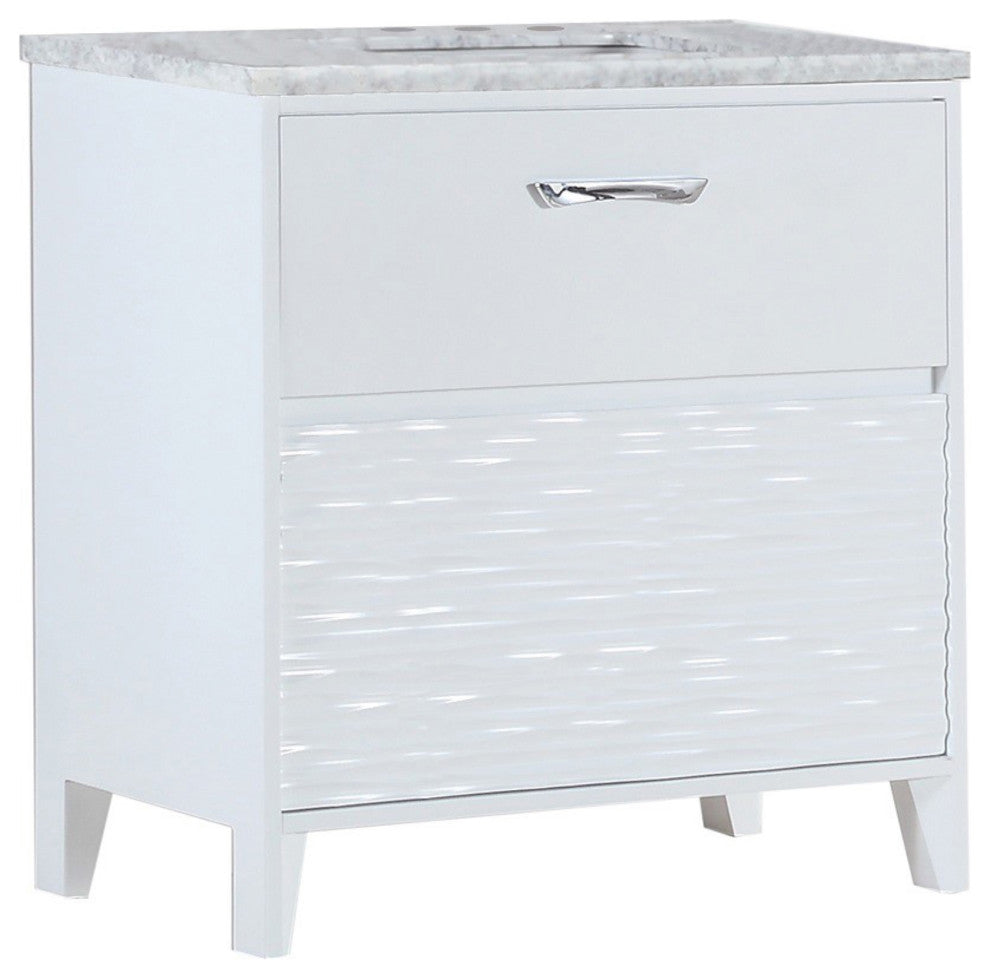 Alda Single-Sink Vanity, White, 30", White With White Carrara Top