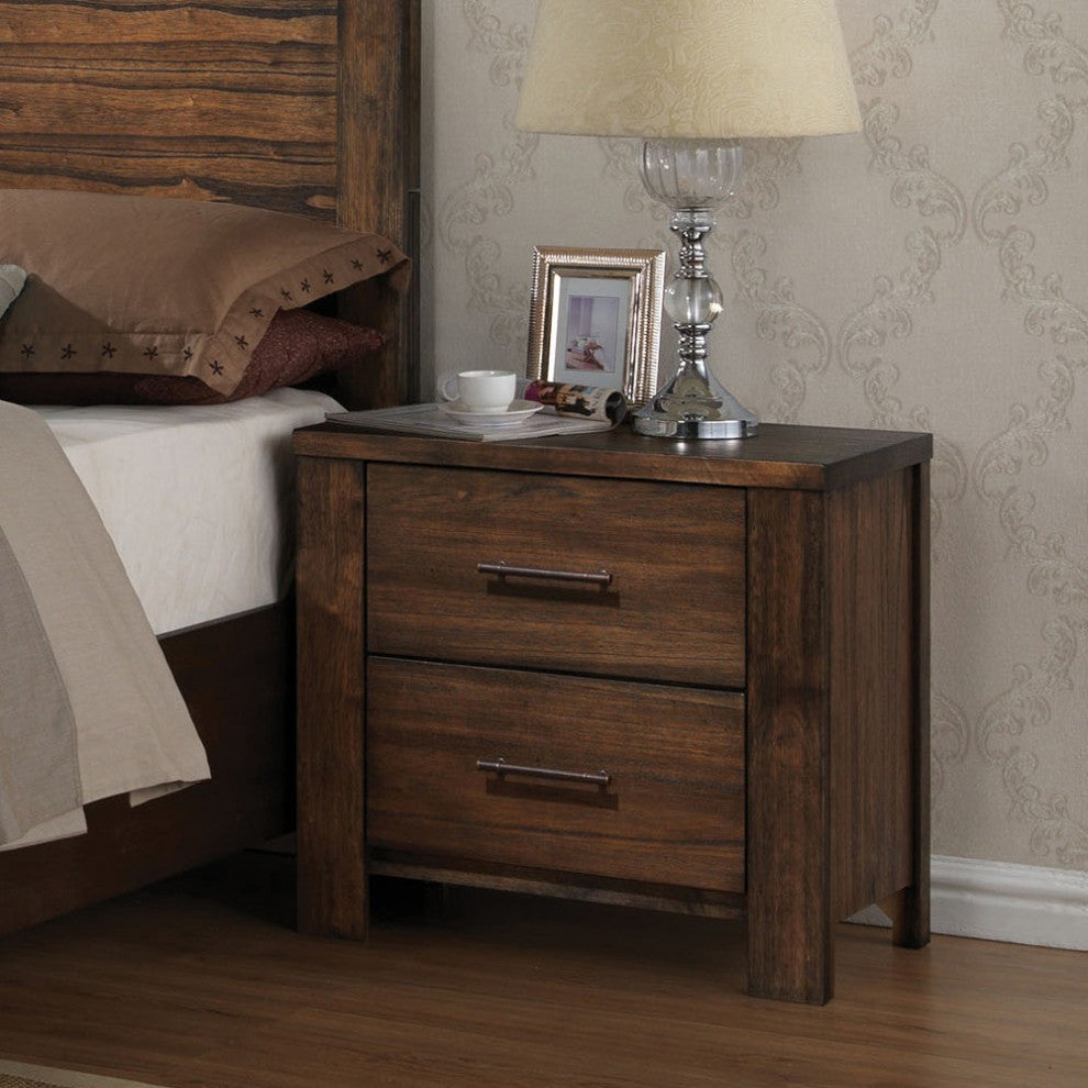 Wooden Nightstand with 2 Drawers, Oak