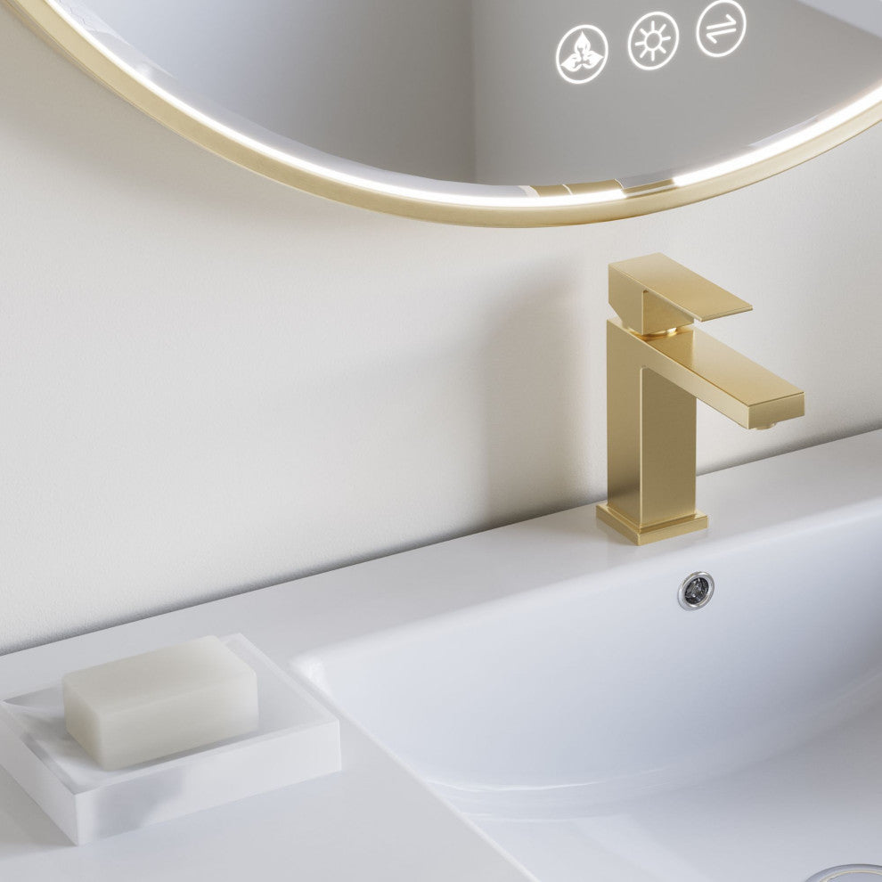 Lockhart Bath Vanity, Black Oak, 36", Satin Brass Hardware, Single Sink, Freestanding