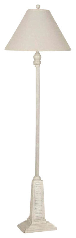 62" Polyresin Floor Lamp with Fabric Shade, Distressed White Washed