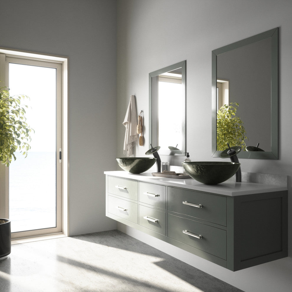 VIGO Giovanni 17"L x 17"W x 6"H Glass Round Vessel Bathroom Sink, Gray Onyx