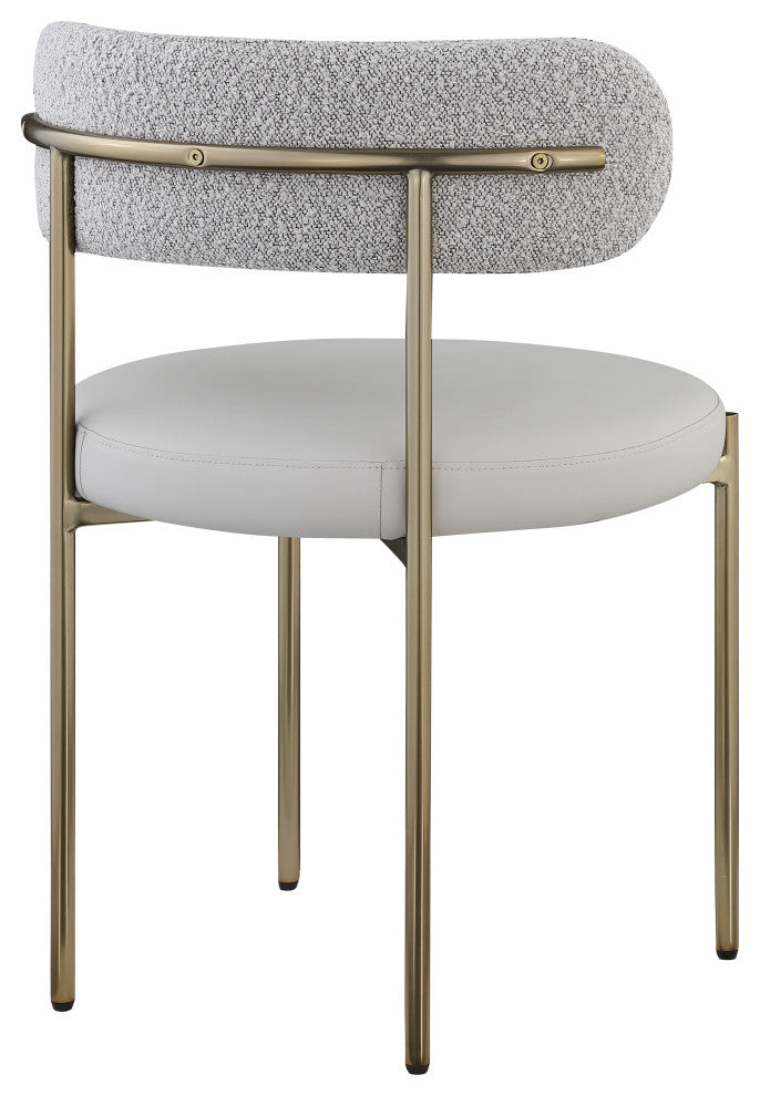 Beacon Dining Chair, Set of 2, Taupe, Vegan Leather and Boucle Fabric, Brushed Brass Finish