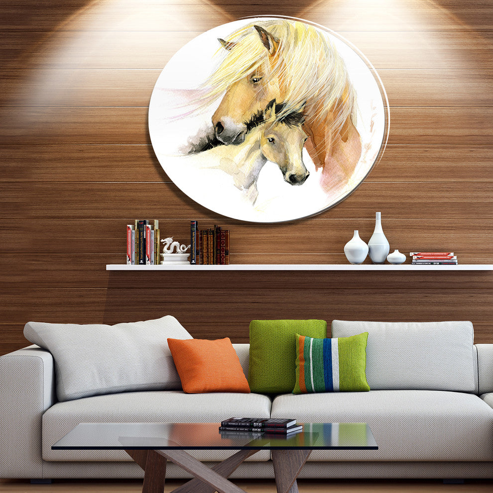 Horse Mom Baby Watercolor, Animal Round Wall Art, 11"