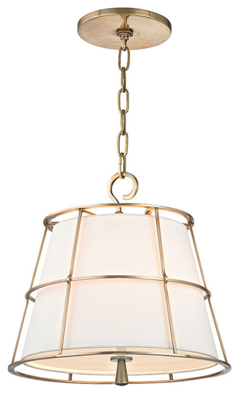 Savona, Two Light Pendant, Aged Brass Finish, Linen Shade