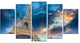"Beautiful View Paris Eiffel Tower Under Fiery Sky" Wall Art, 60"x32", 5-Panels