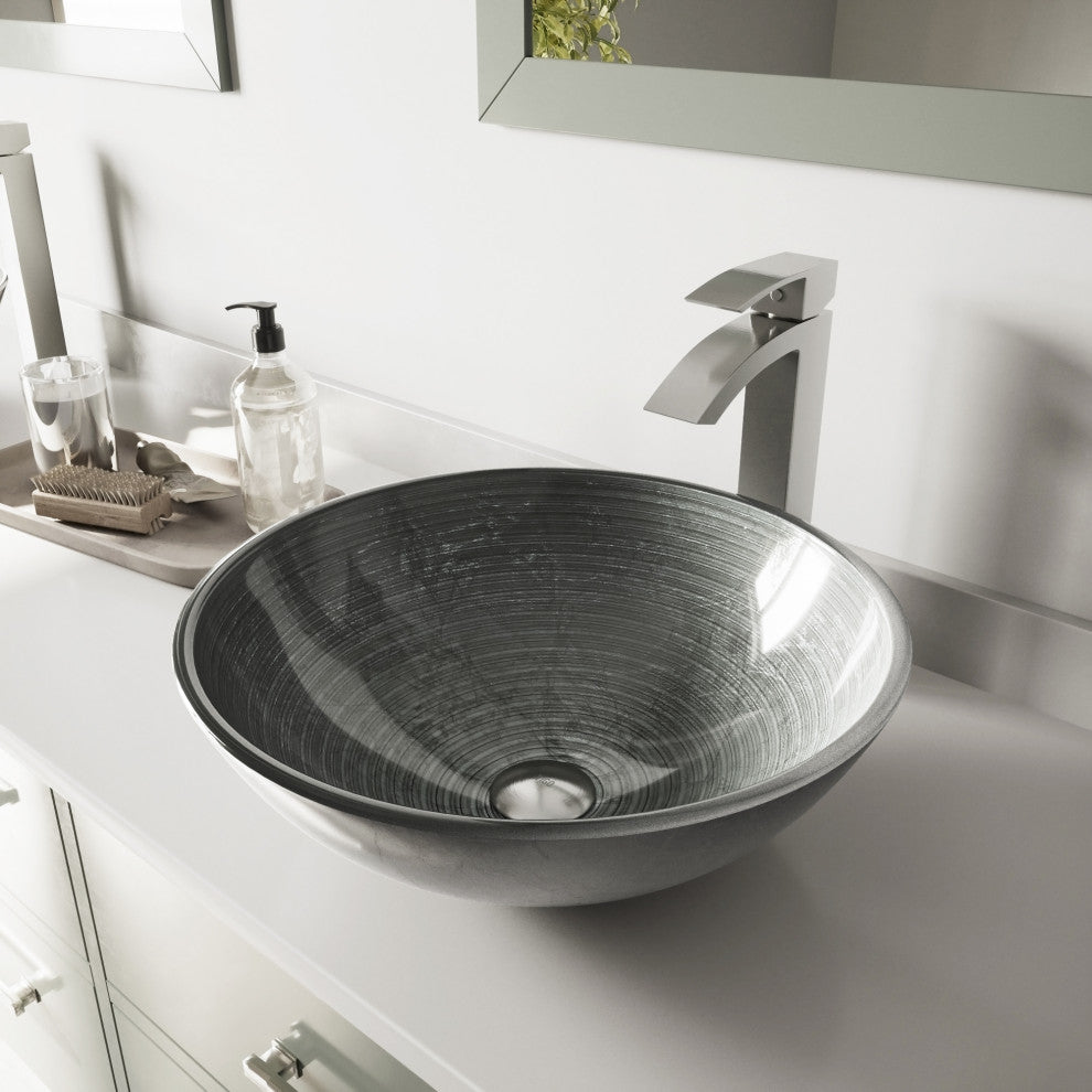 Giovanni 17"L x 17"W Glass Vessel Sink and Duris 12"H Faucet Set