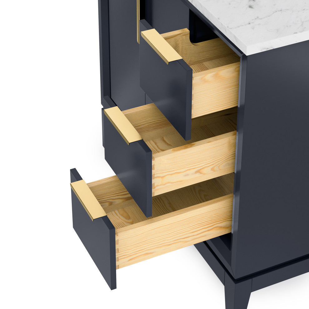 Elizabeth 36" Single Sink Carrara White Marble Vanity, Monarch Blue