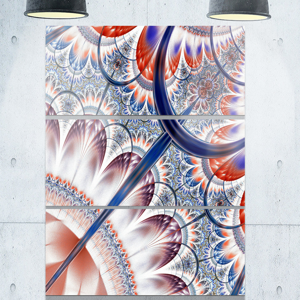 "Brown Blue Fractal Flower Pattern" Metal Wall Art, 3 Panels, 28"x36"