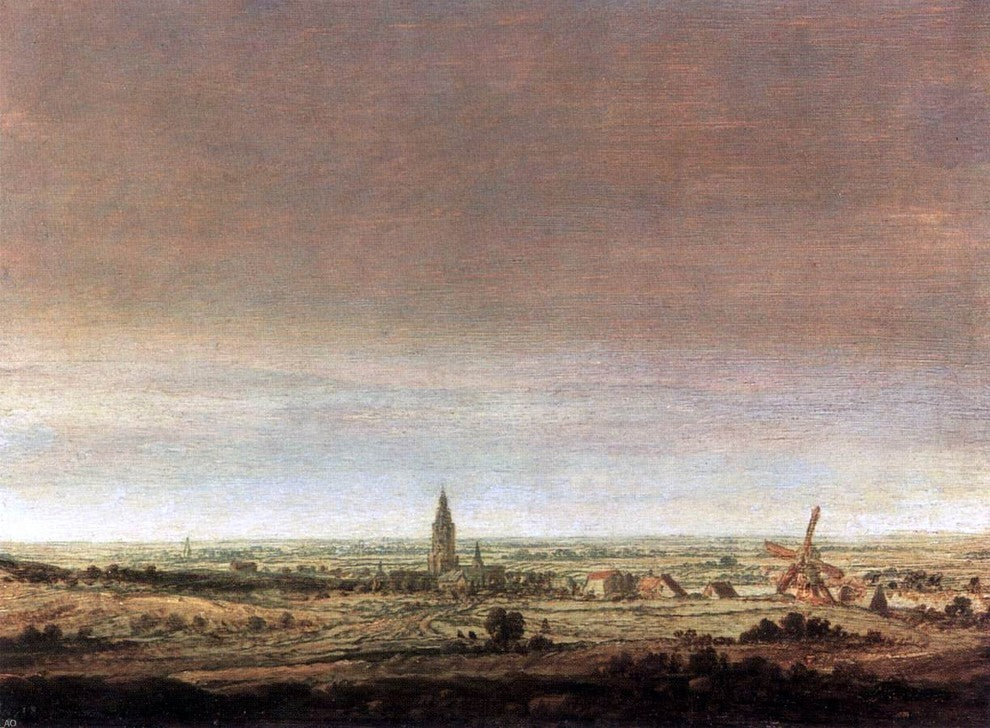 Hercules Seghers Landscape With City on a River Premium Canvas Print