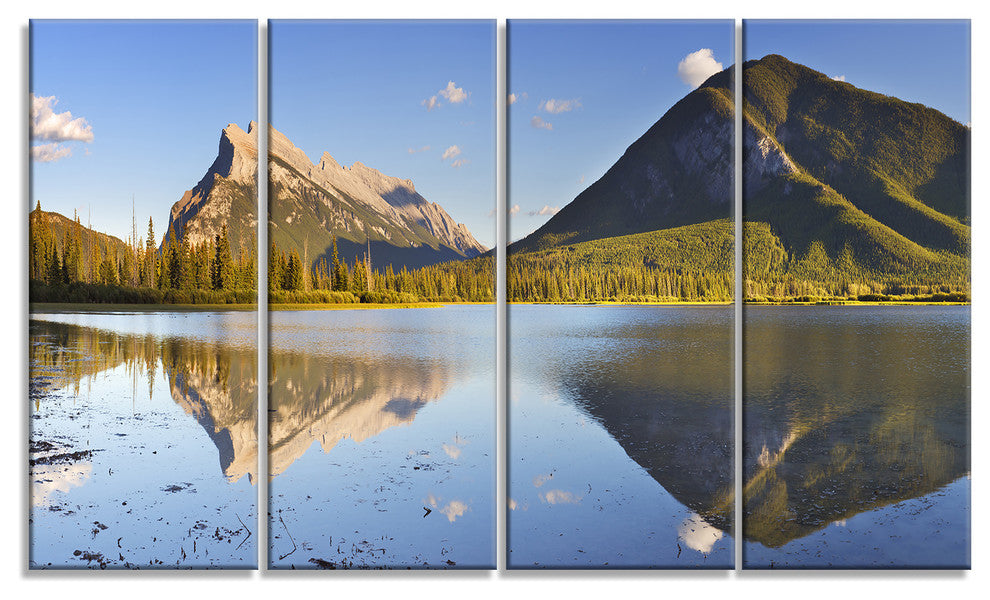 "Vermillion Lakes and Mount Rundle" Landscape Wall Art, 4 Panels, 48"x28"