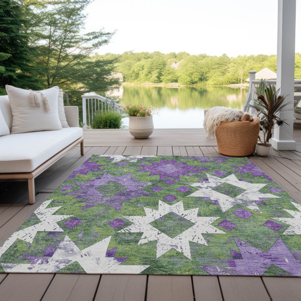 Machine Washable Indoor/Outdoor Chantille ACN1879 Green 5' x 7'6" Rug
