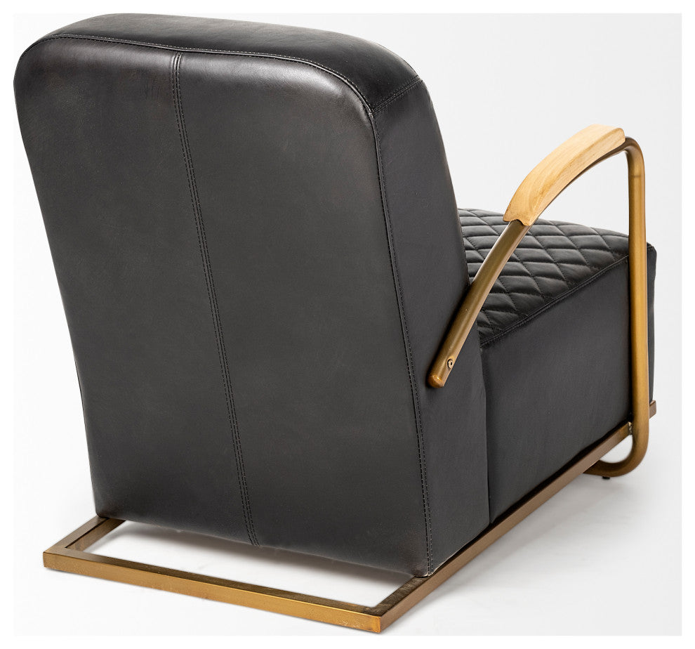 Horace I Black Leather Diamond Pattern With Gold Iron Frame Accent Chair