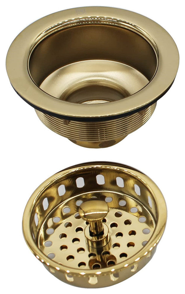 Post Style Large Kitchen Basket Strainer In Polished Brass, Polished Brass
