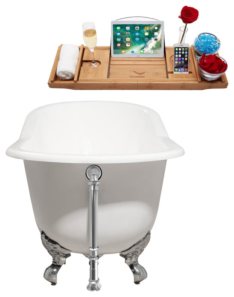 72" Cast Iron R5162CH-CH Soaking Clawfoot Tub and Tray With External Drain