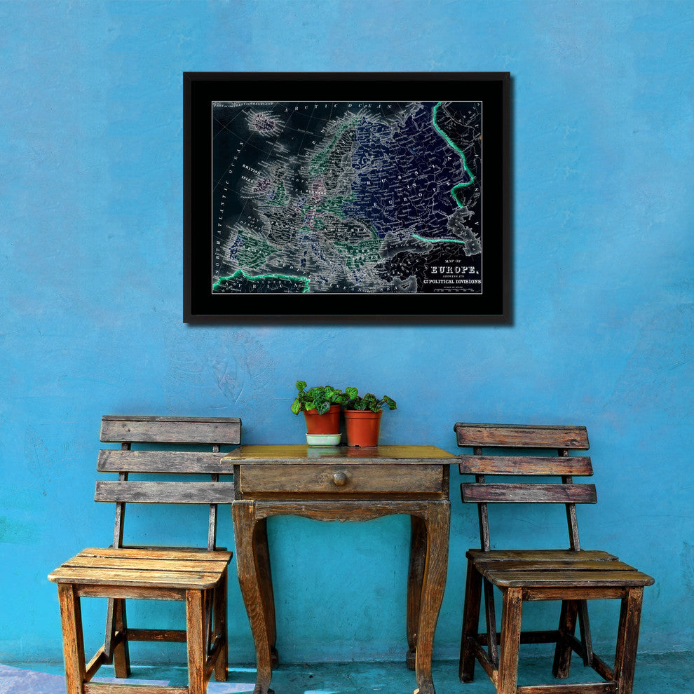 Europe Vintage Vivid Color Map Canvas, 16"x21"