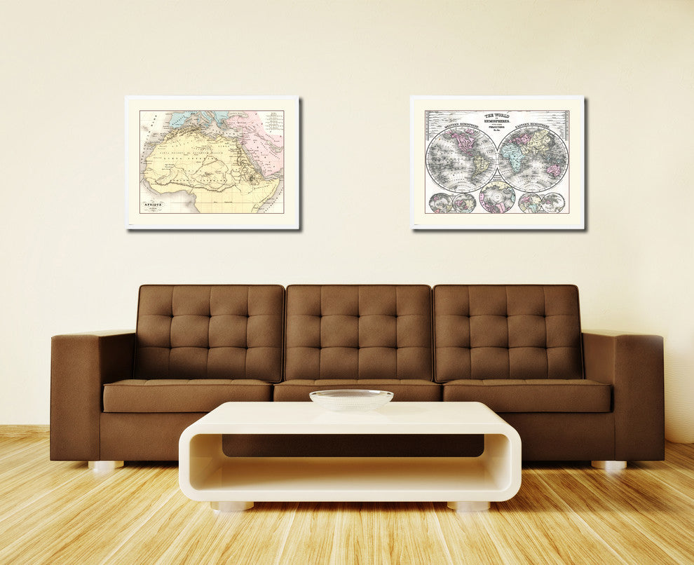 Ancient Africa Old Map Print On Canvas With Frame Art Collection 16" X 21"