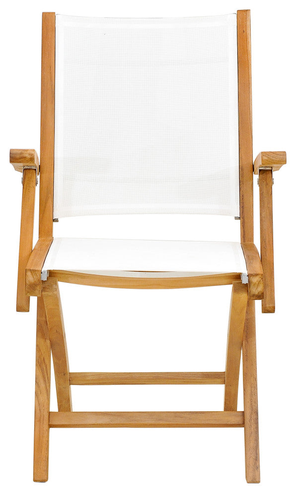 Teak Wood Miami Folding Arm Chair with Batyline Sling, Set of 2