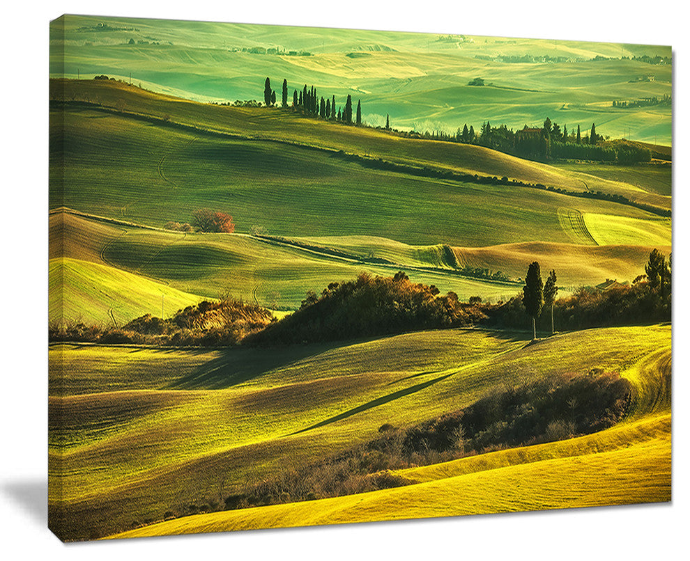 "Green Rolling Hills On Misty Sunset" Landscape Wall Art, 20"x12"