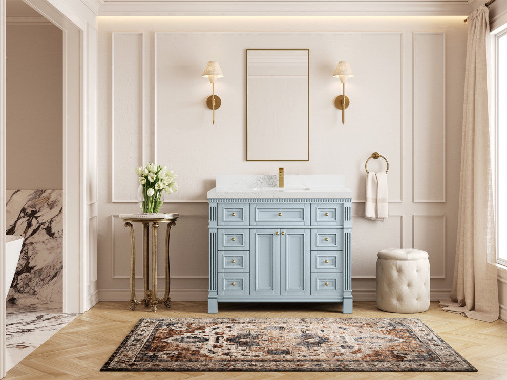 Paris 42" Single Sink Bathroom Vanity in Blue Heather 2" Empira Quartz