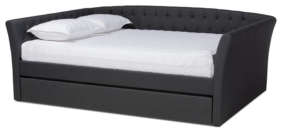 Qintal Upholstered Full Size Daybed With Roll-Out Trundle Bed, Dark Gray
