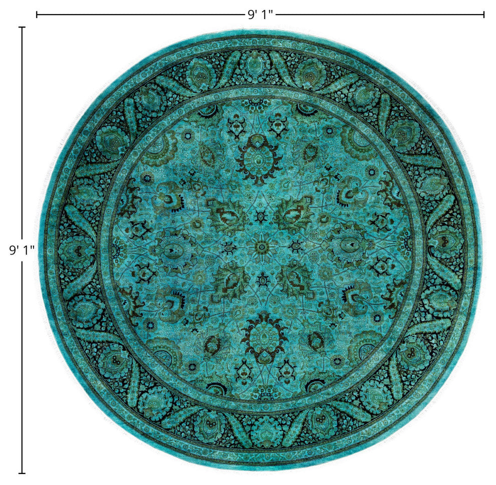 Overdyed One-of-a-Kind Hand-Knotted Area Rug Green, 9' 1" x 9' 1"