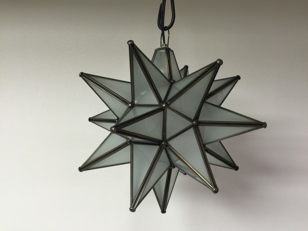 Moravian Star Light, Frosted Glass With Bronze Trim, 15" Diameter, No Mount Kit
