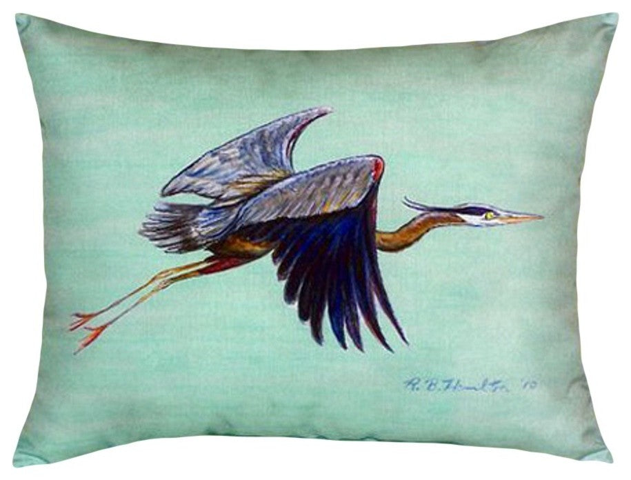 Flying Blue Heron - Teal No Cord Pillow - Set of Two 16x20