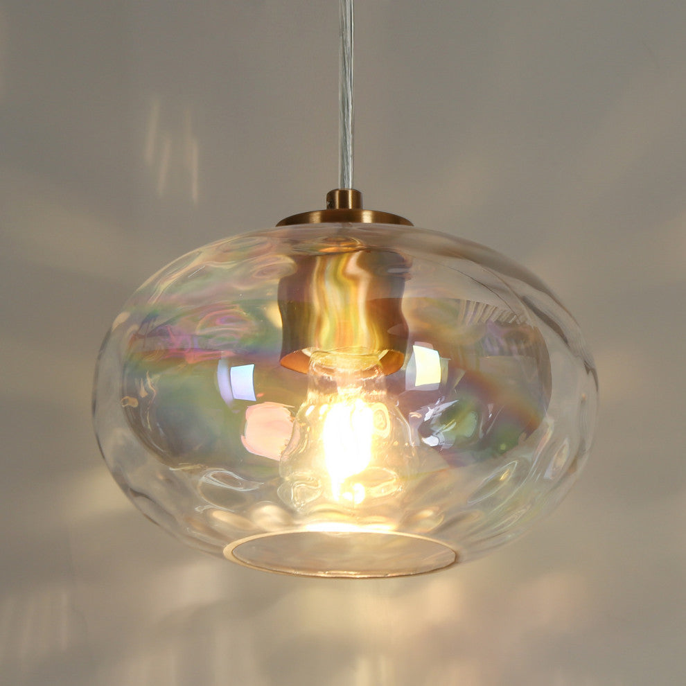 LNC Chrysaorican 1-Light 6" Modern Iridescent Glass Kitchen Island Light, Brass