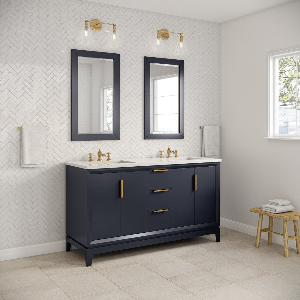 Elizabeth 60" Double Sink Carrara White Marble Vanity, Monarch Blue